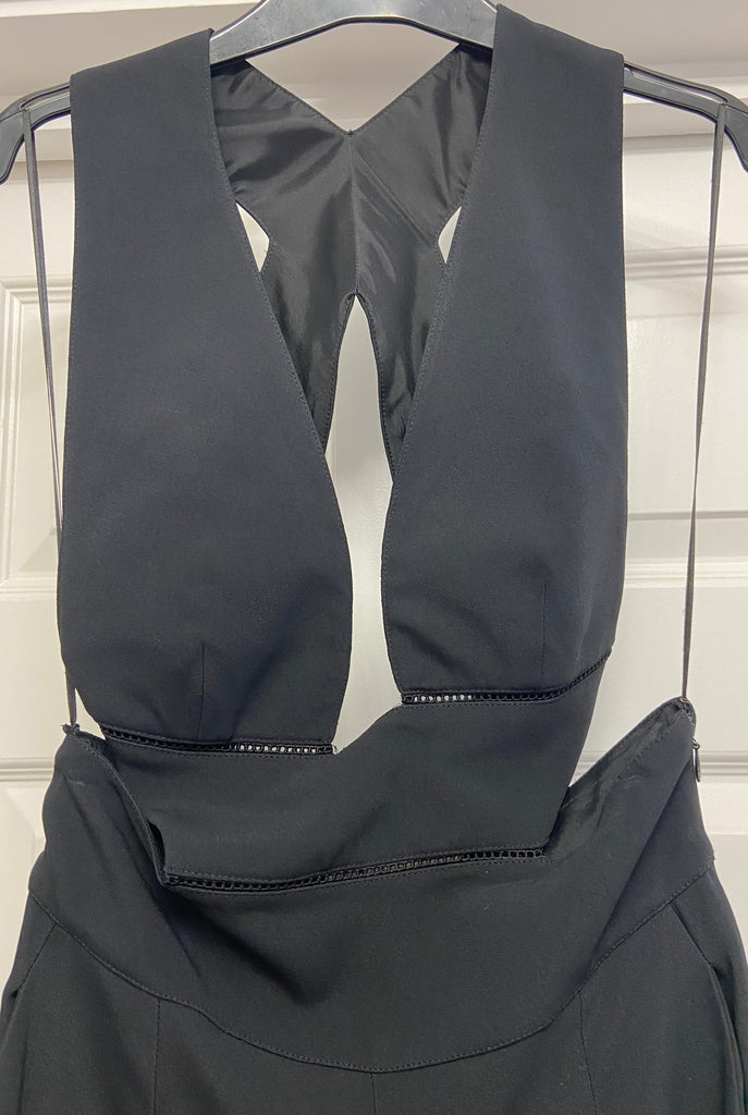 STELLA MCCARTNEY Black Plunge V Neckline Cut Out Detail Sleeveless Jumpsuit UK10