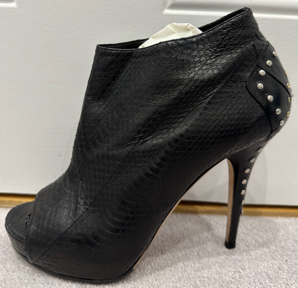 JIMMY CHOO Black Leather Peep Toe Concealed Platform Stiletto Ankle Boots 39 UK6