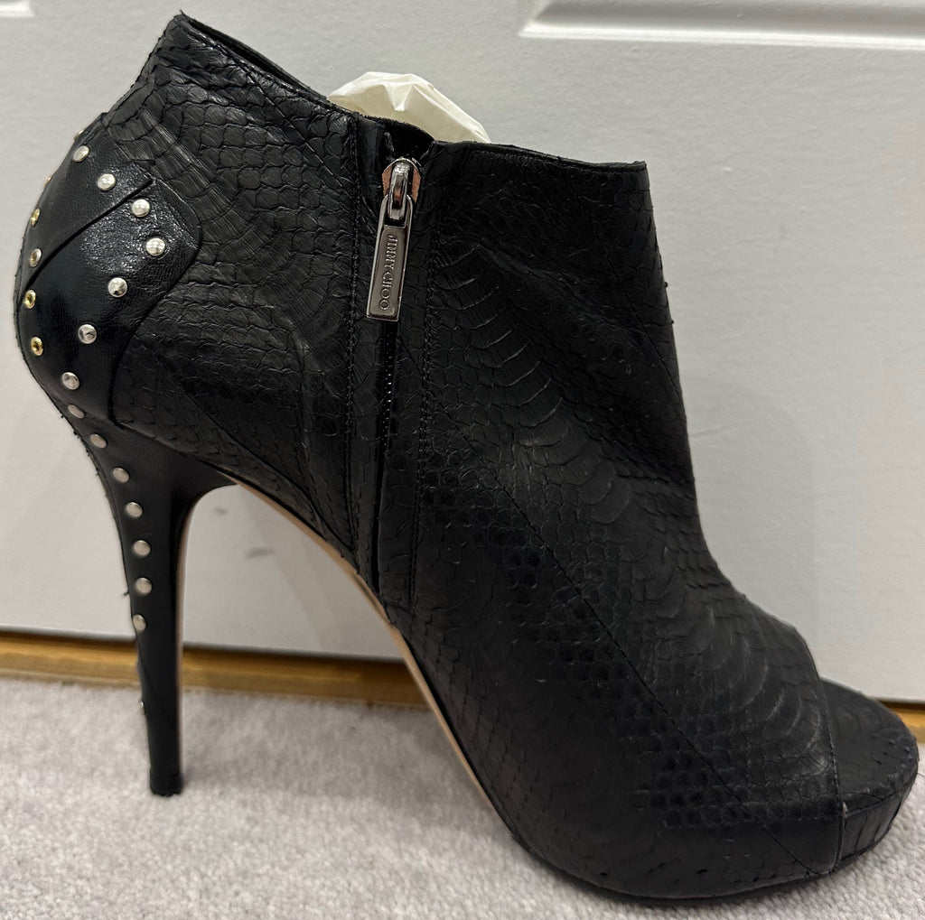 JIMMY CHOO Black Leather Peep Toe Concealed Platform Stiletto Ankle Boots 39 UK6