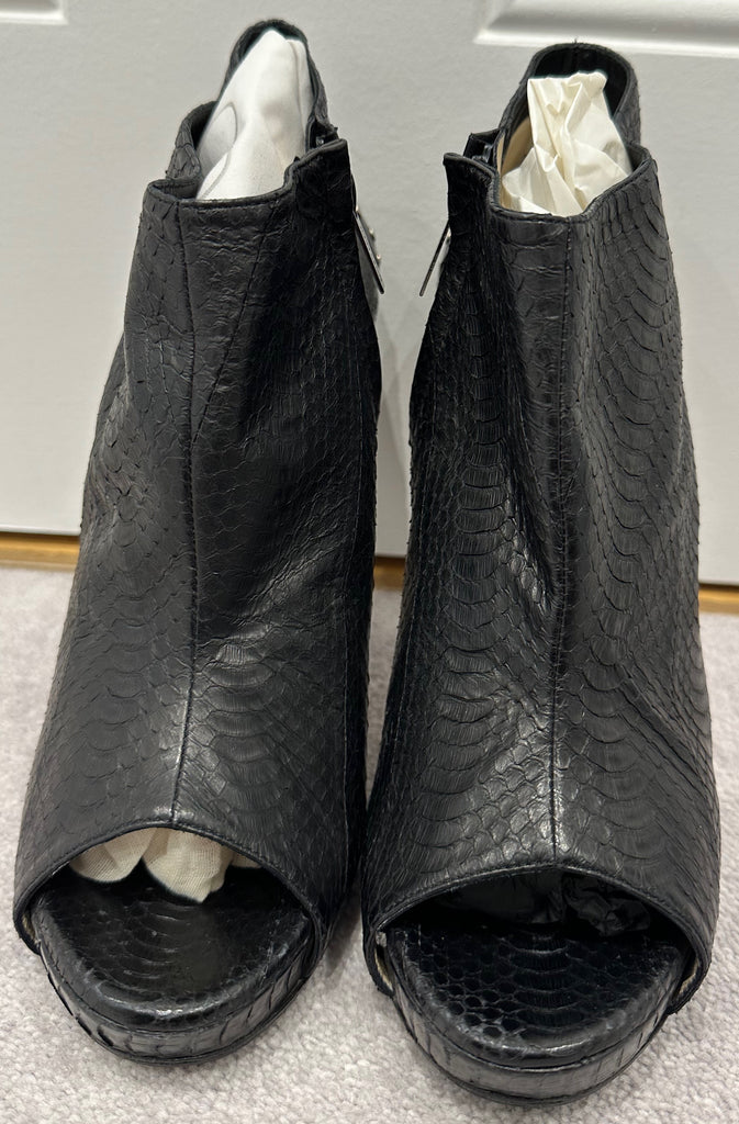 JIMMY CHOO Black Leather Peep Toe Concealed Platform Stiletto Ankle Boots 39 UK6