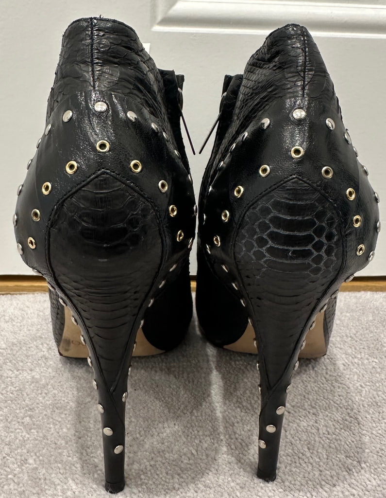 JIMMY CHOO Black Leather Peep Toe Concealed Platform Stiletto Ankle Boots 39 UK6