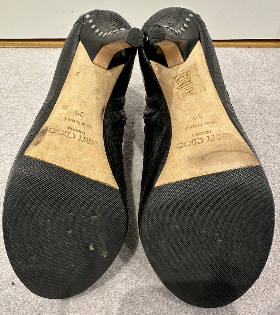 JIMMY CHOO Black Leather Peep Toe Concealed Platform Stiletto Ankle Boots 39 UK6
