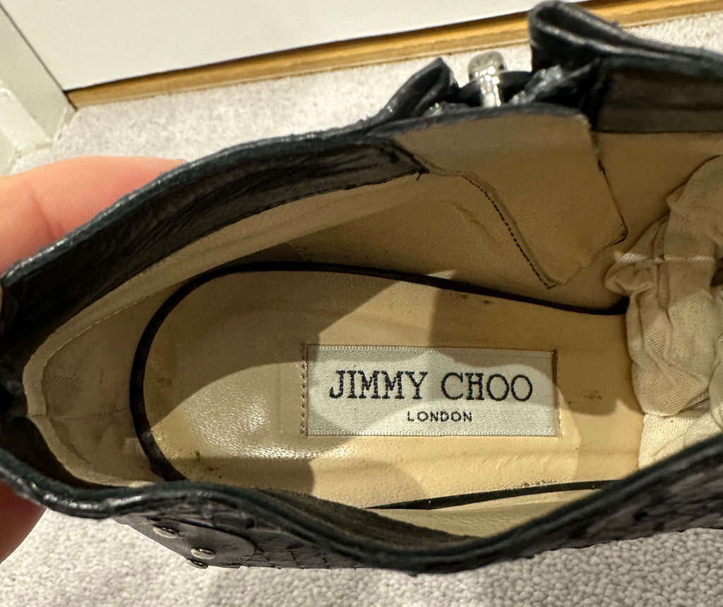 JIMMY CHOO Black Leather Peep Toe Concealed Platform Stiletto Ankle Boots 39 UK6