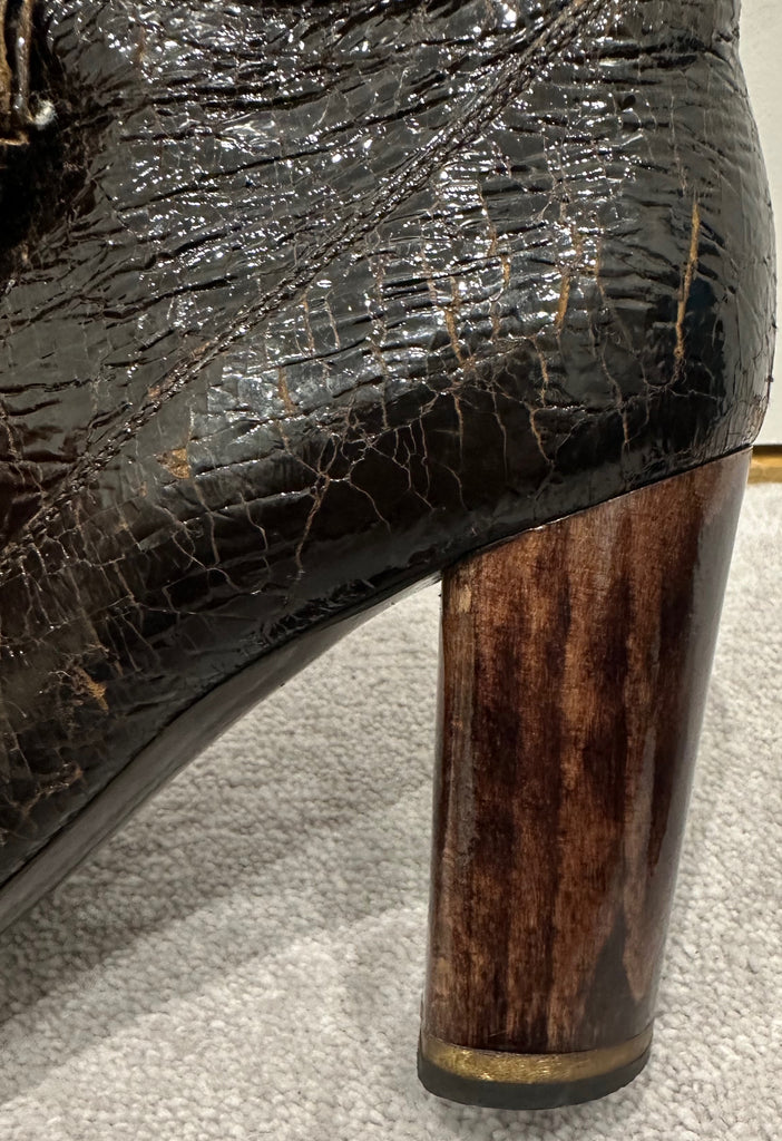 STELLA MCCARTNEY Brown Faux Patent Crackle Effect Ankle Boots EU39.5 UK6.5