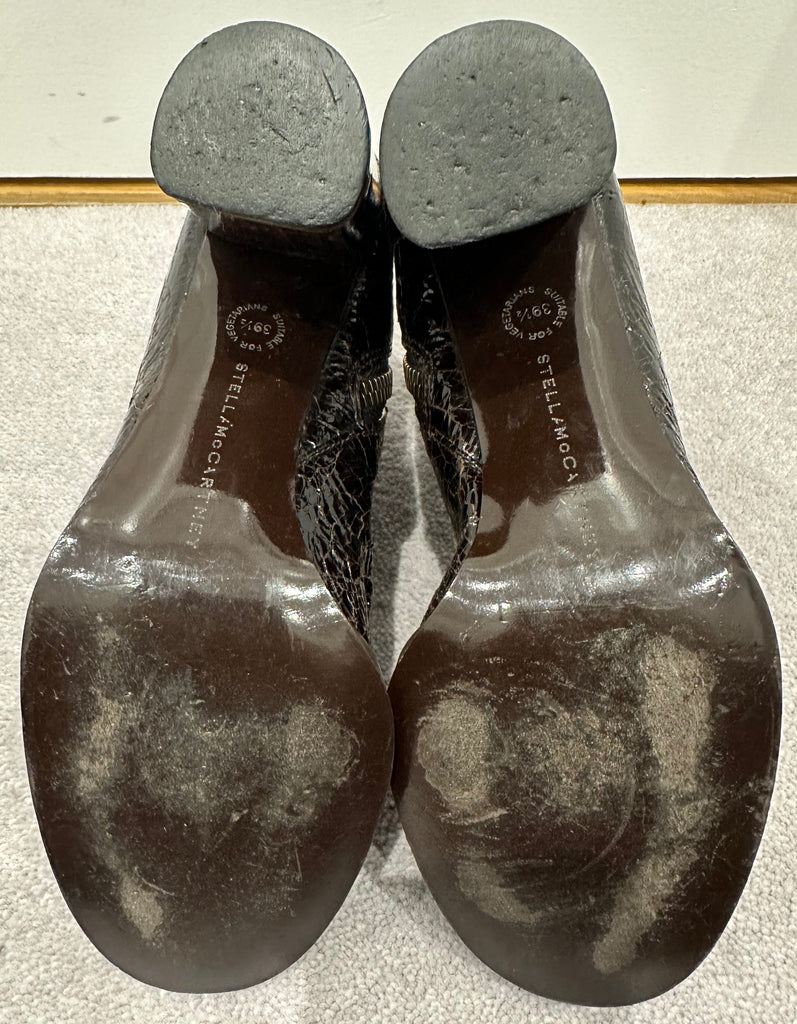 STELLA MCCARTNEY Brown Faux Patent Crackle Effect Ankle Boots EU39.5 UK6.5