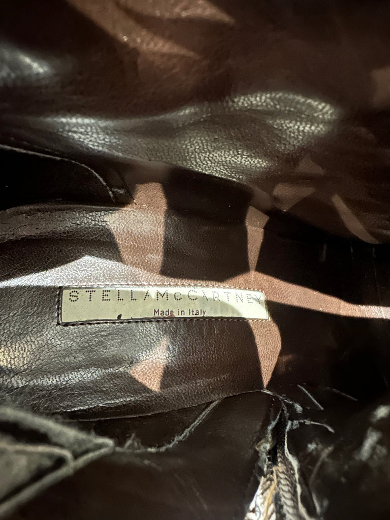 STELLA MCCARTNEY Brown Faux Patent Crackle Effect Ankle Boots EU39.5 UK6.5