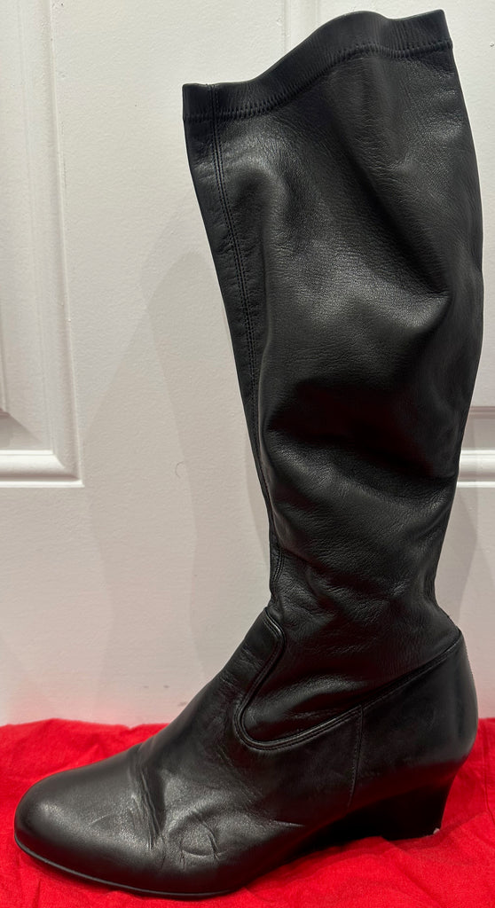 BALLY Black Leather Pull On Tall Wedge Heel Boots EU39 UK6 - With Dust Bag
