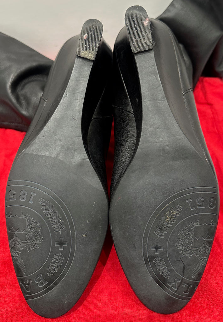 BALLY Black Leather Pull On Tall Wedge Heel Boots EU39 UK6 - With Dust Bag