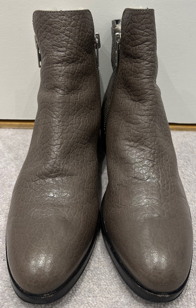 3.1 PHILLIP LIM Taupe Brown Pebbled Leather Cream Fleece Lined Ankle Boots EU39