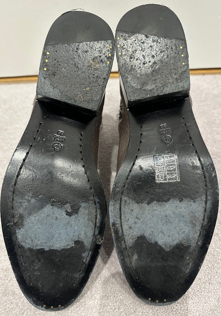 3.1 PHILLIP LIM Taupe Brown Pebbled Leather Cream Fleece Lined Ankle Boots EU39