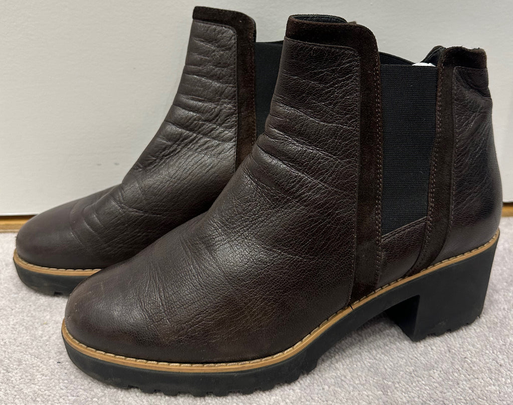 HOGAN Brown Leather Pull On Chunky Rubber Sole Chelsea Ankle Boots EU39.5 UK6.5