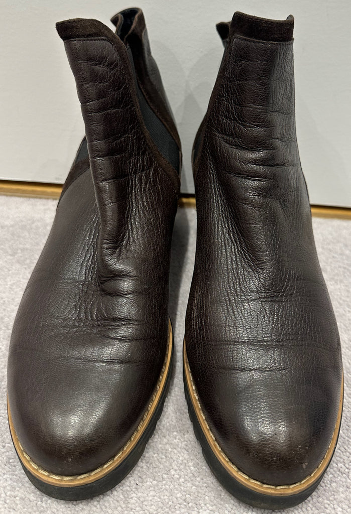 HOGAN Brown Leather Pull On Chunky Rubber Sole Chelsea Ankle Boots EU39.5 UK6.5