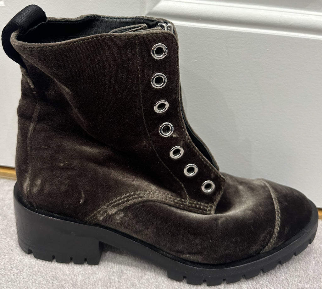 3.1 PHILLIP LIM Brown Velvet Chunky Zip Fastened Ankle Boots EU39 UK6