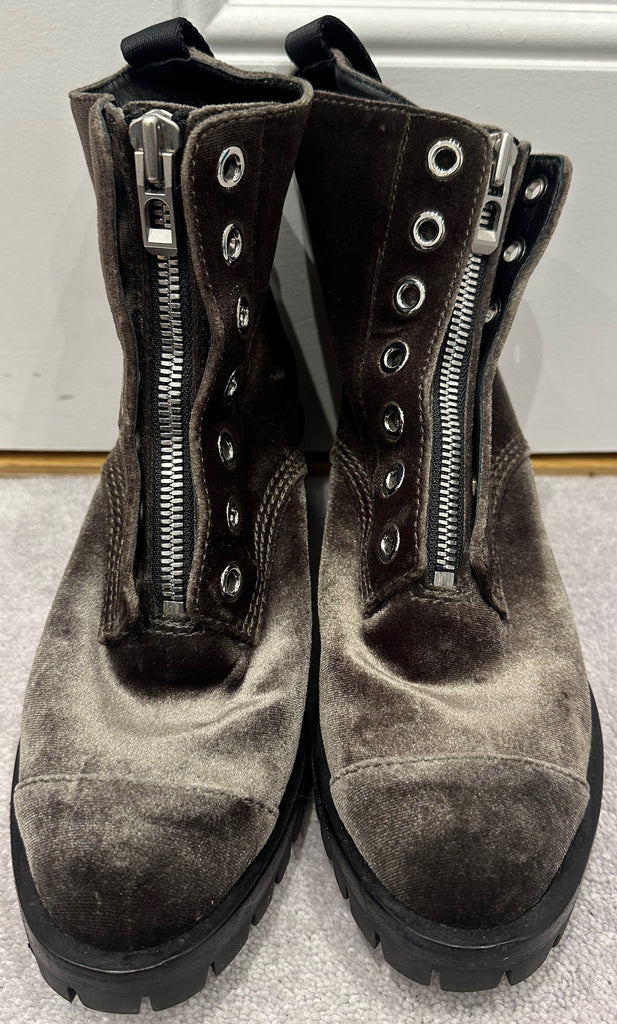 3.1 PHILLIP LIM Brown Velvet Chunky Zip Fastened Ankle Boots EU39 UK6