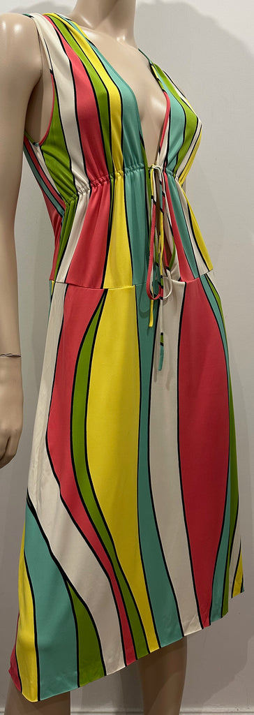 MOSCHINO CHEAP AND CHIC Multi Colour Striped Plunge V Neck Sleeveless Dress UK12