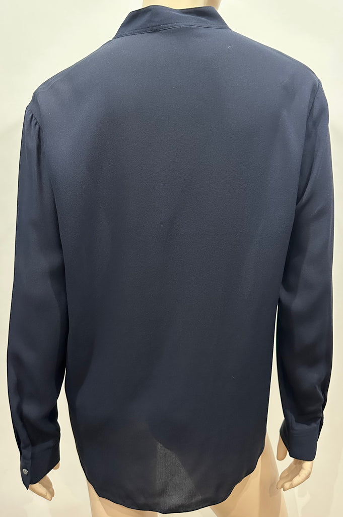 3.1 PHILLIP LIM Navy Blue Silk Crossover V Neck Long Sleeve Blouse Shirt Top US6