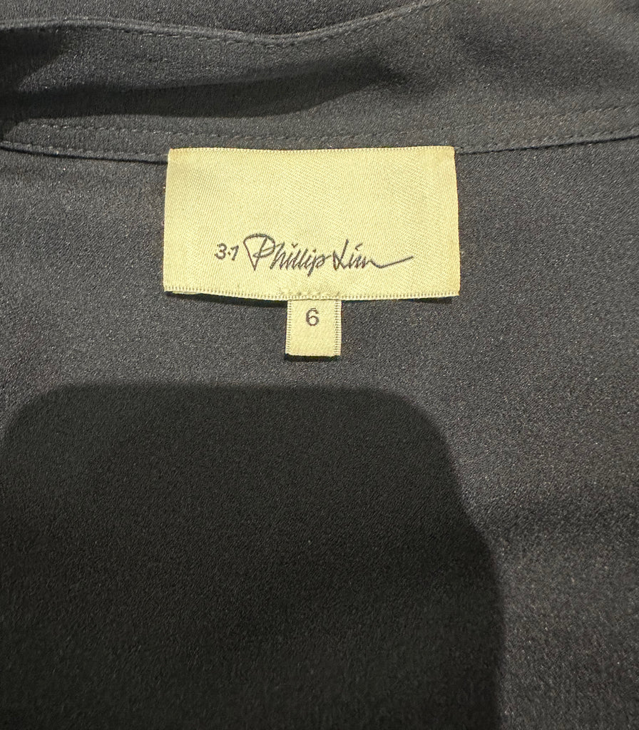 3.1 PHILLIP LIM Navy Blue Silk Crossover V Neck Long Sleeve Blouse Shirt Top US6