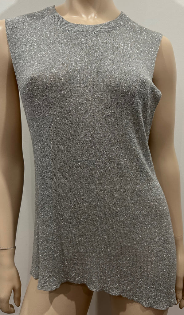 ZADIG & VOLTAIRE DELUXE Silver Metallic Sleeveless Knitwear Tank Vest Jumper Top