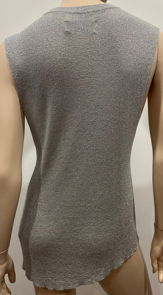 ZADIG & VOLTAIRE DELUXE Silver Metallic Sleeveless Knitwear Tank Vest Jumper Top