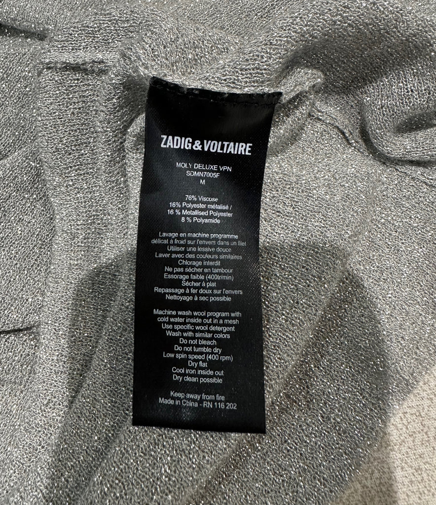 ZADIG & VOLTAIRE DELUXE Silver Metallic Sleeveless Knitwear Tank Vest Jumper Top