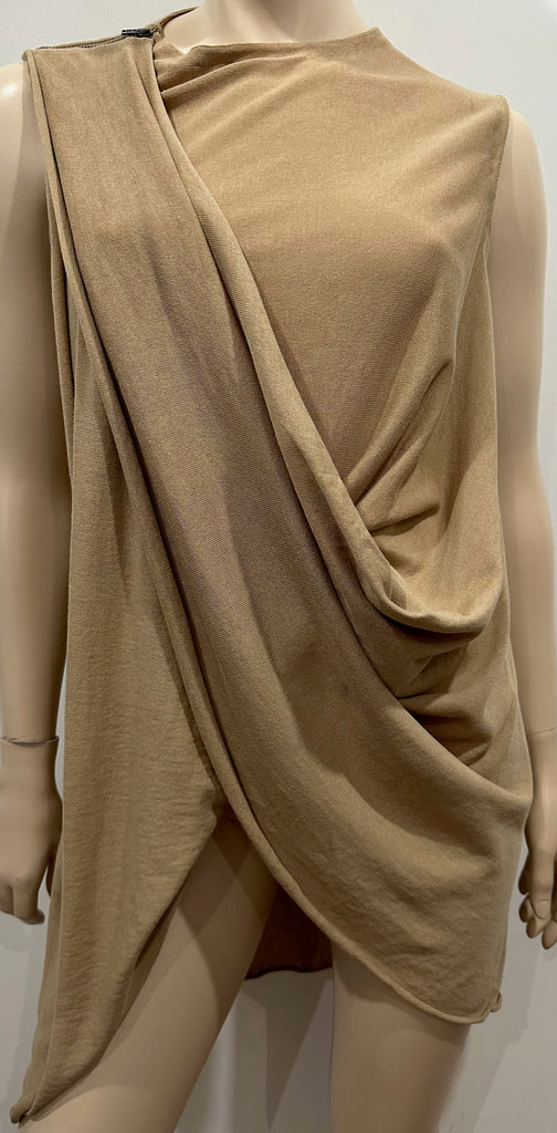 MAISON MARTIN MARGIELA Caramel Brown Sleeveless Draped Knit Jumper Sweater M