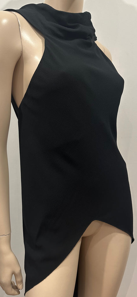 RICK OWENS Black Silk Blend High Neckline Open Back Sleeveless Blouse Top UK10