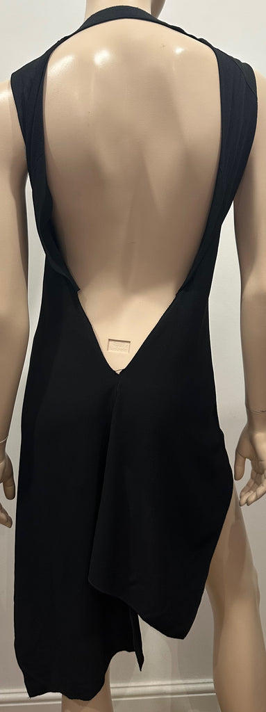 RICK OWENS Black Silk Blend High Neckline Open Back Sleeveless Blouse Top UK10
