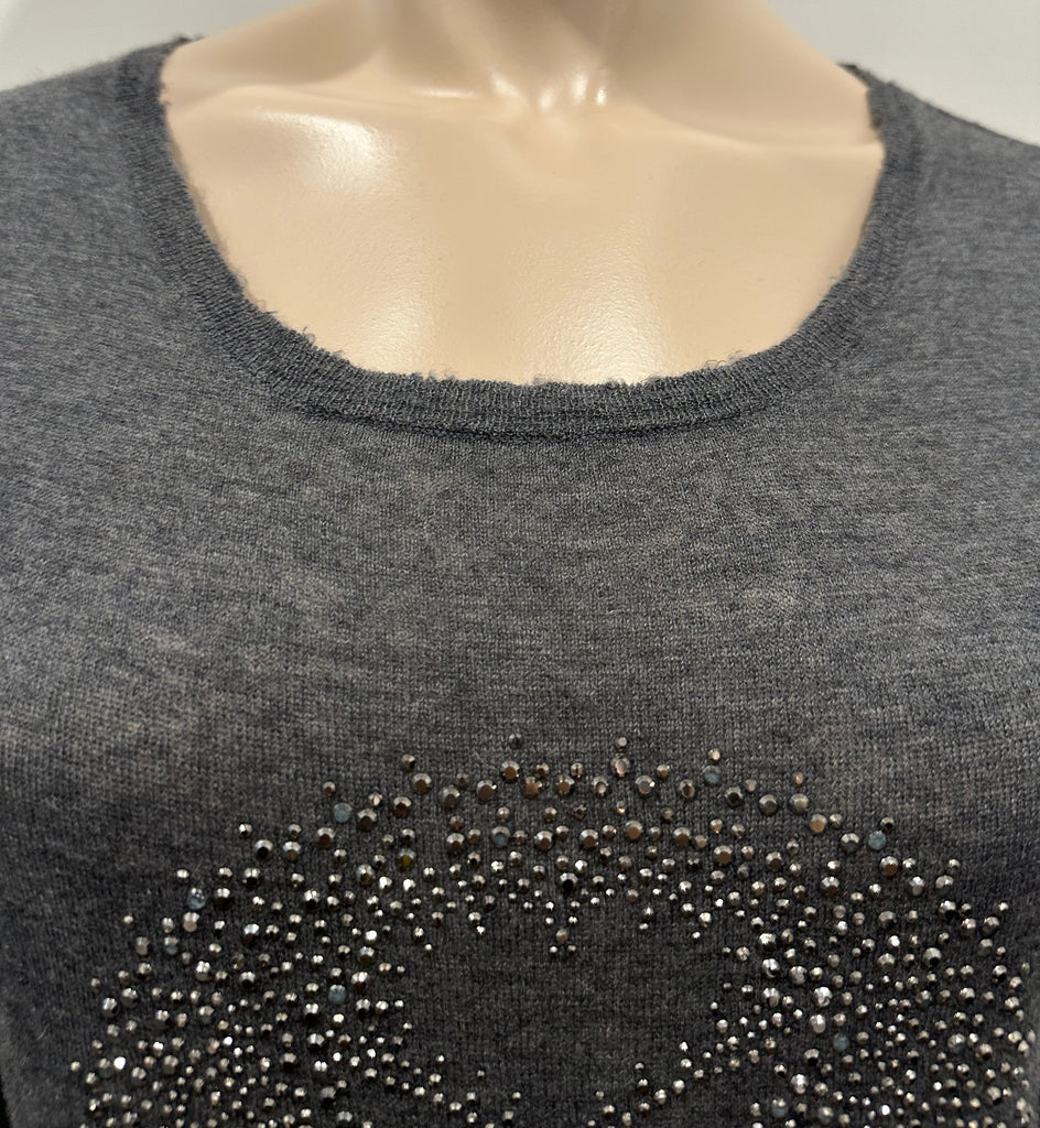 ZADIG & VOLTAIRE DELUXE Charcoal Grey Cashmere Crystal Skull Jumper Sweater M