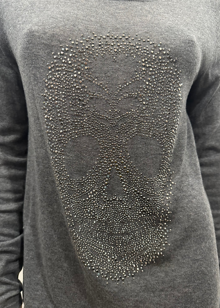 ZADIG & VOLTAIRE DELUXE Charcoal Grey Cashmere Crystal Skull Jumper Sweater M