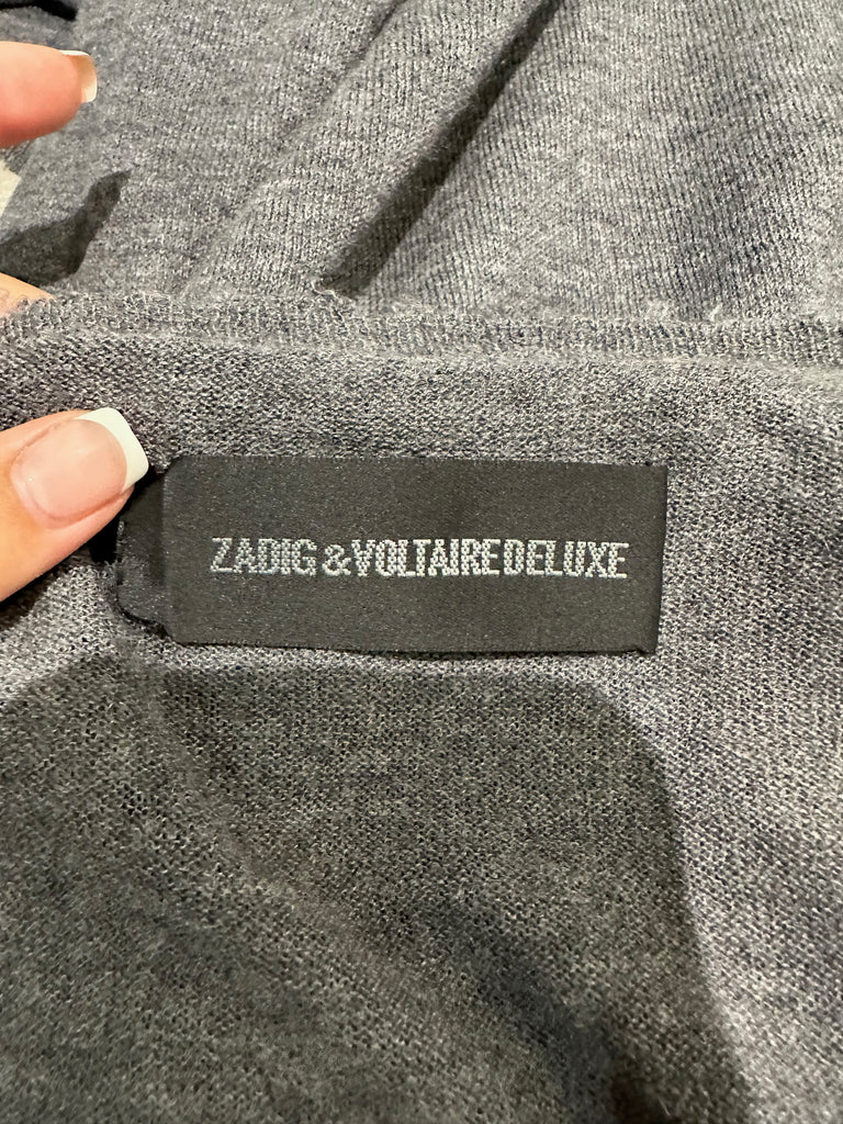 ZADIG & VOLTAIRE DELUXE Charcoal Grey Cashmere Crystal Skull Jumper Sweater M