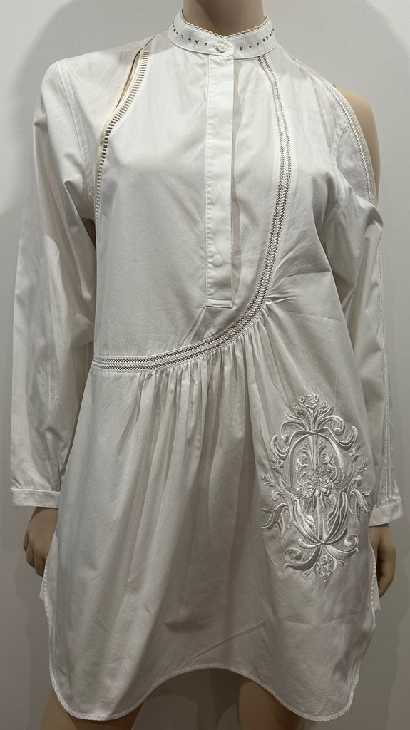 3.1 PHILLIP LIM White Cotton One Shoulder Long Sleeve Embroidered Blouse Shirt 4