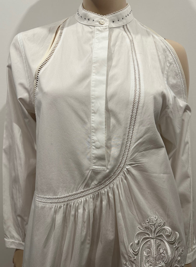 3.1 PHILLIP LIM White Cotton One Shoulder Long Sleeve Embroidered Blouse Shirt 4