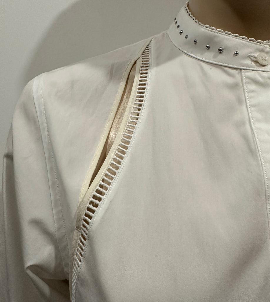 3.1 PHILLIP LIM White Cotton One Shoulder Long Sleeve Embroidered Blouse Shirt 4