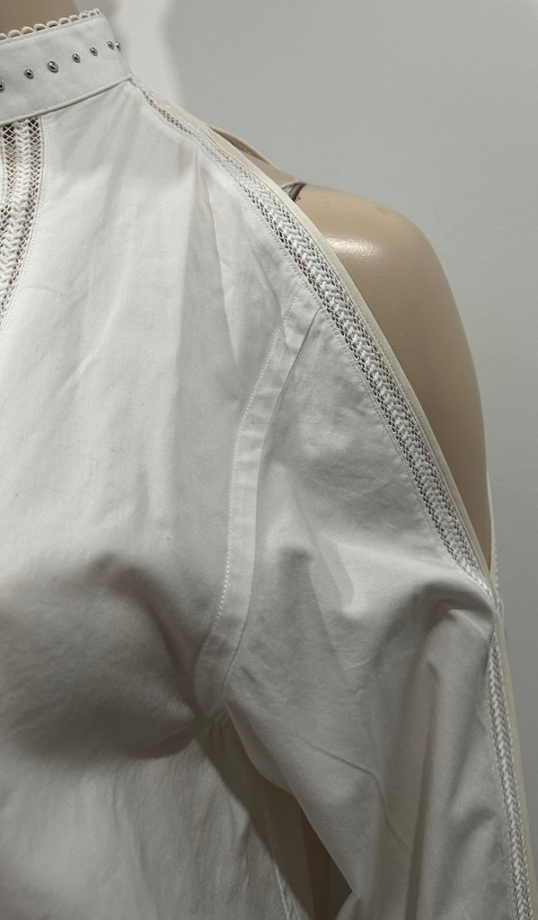 3.1 PHILLIP LIM White Cotton One Shoulder Long Sleeve Embroidered Blouse Shirt 4