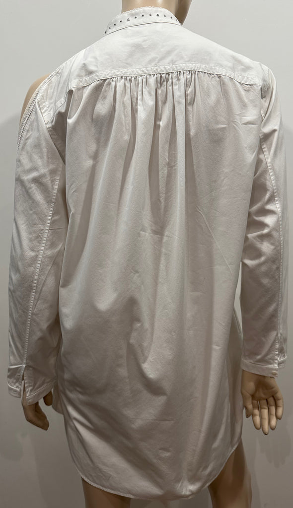 3.1 PHILLIP LIM White Cotton One Shoulder Long Sleeve Embroidered Blouse Shirt 4