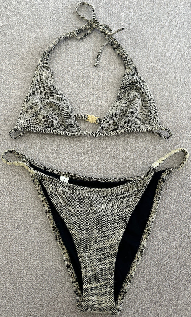 LA PERLA Black White 3 PCE Bikini Top Briefs & Sarong Skirt Beach Swimwear Set