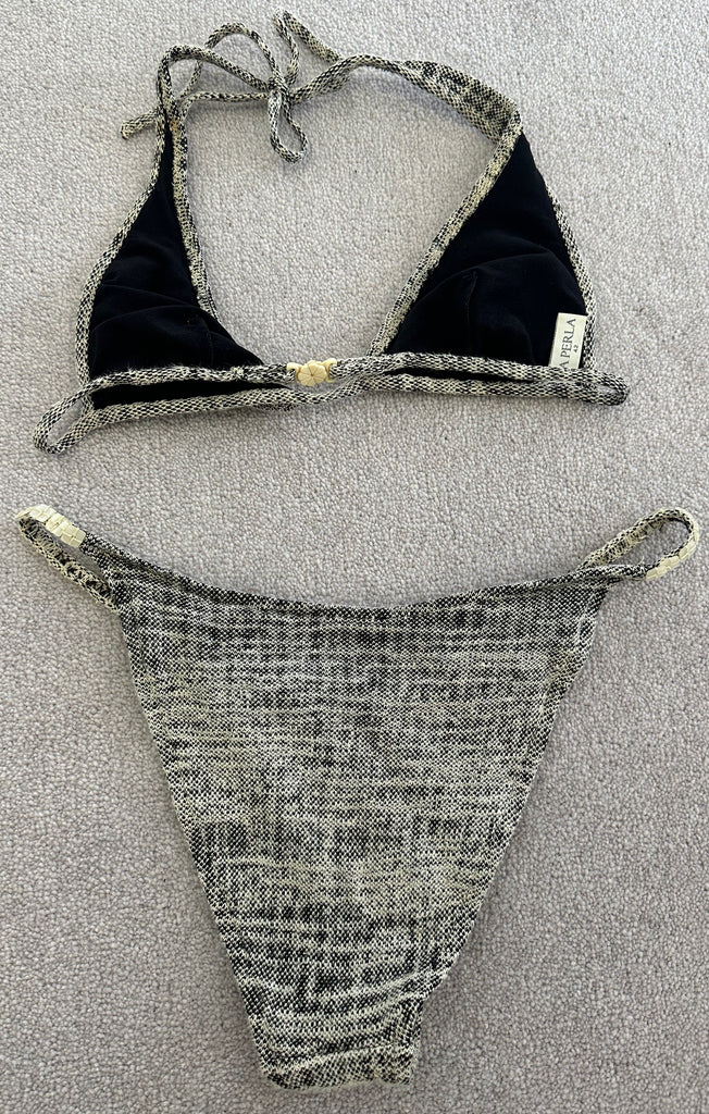 LA PERLA Black White 3 PCE Bikini Top Briefs & Sarong Skirt Beach Swimwear Set