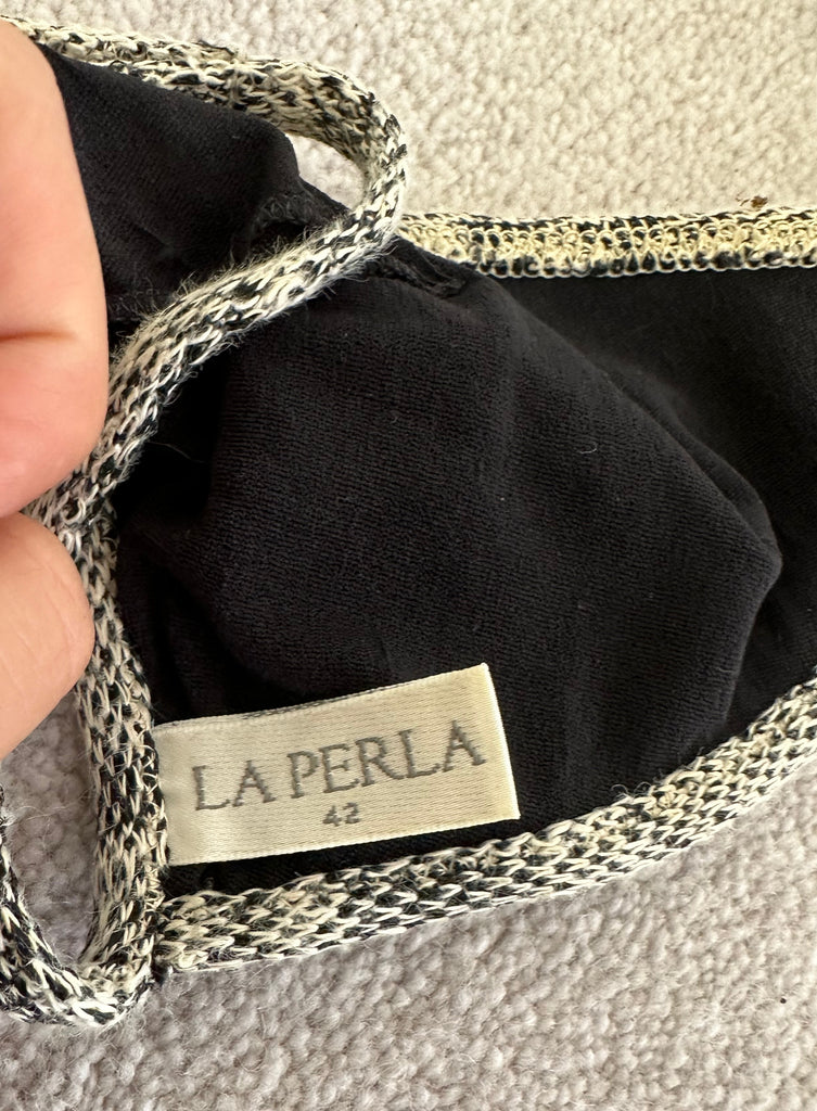 LA PERLA Black White 3 PCE Bikini Top Briefs & Sarong Skirt Beach Swimwear Set