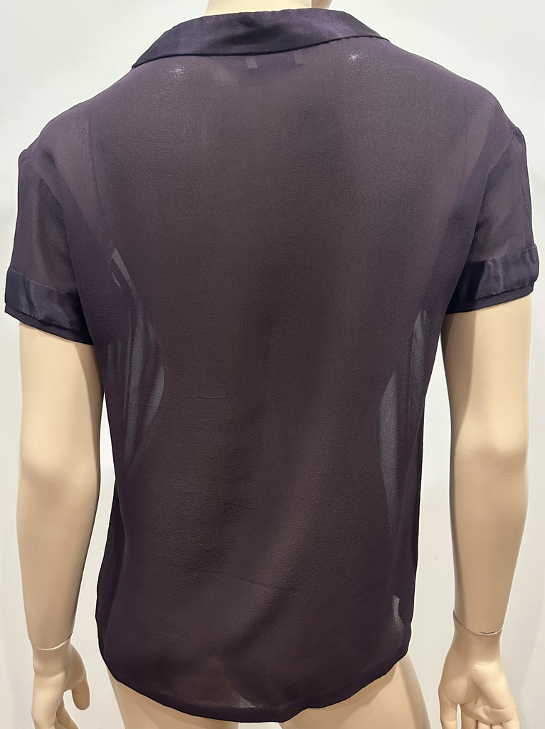 DRIES VAN NOTEN Black Sheer Red Sequin Bead Detail Short Sleeve Blouse Shirt Top