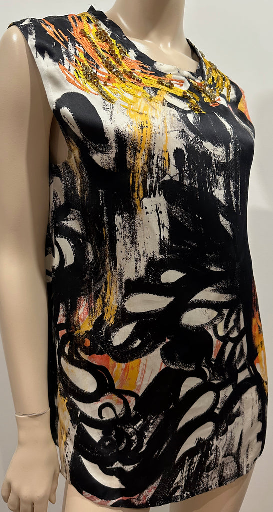 3.1 PHILLIP LIM Multi Colour Silk Abstract Print Sequin Sleeveless Blouse Top 4