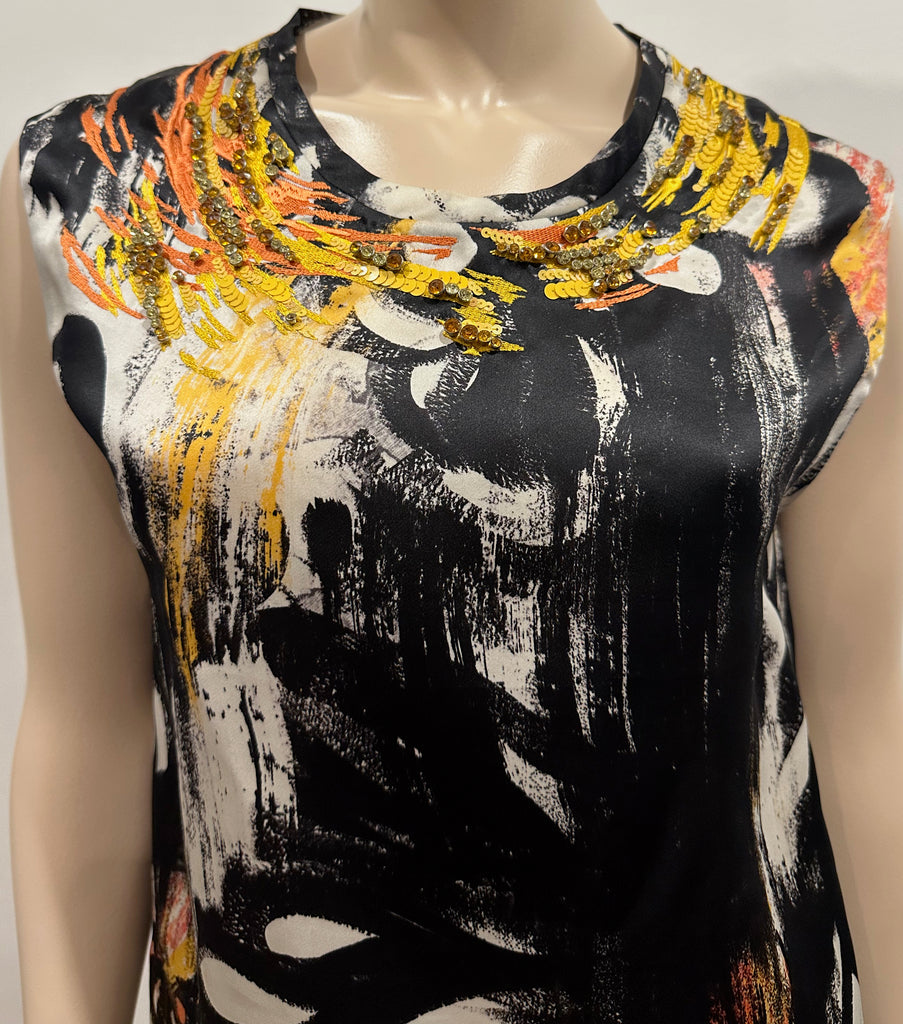 3.1 PHILLIP LIM Multi Colour Silk Abstract Print Sequin Sleeveless Blouse Top 4
