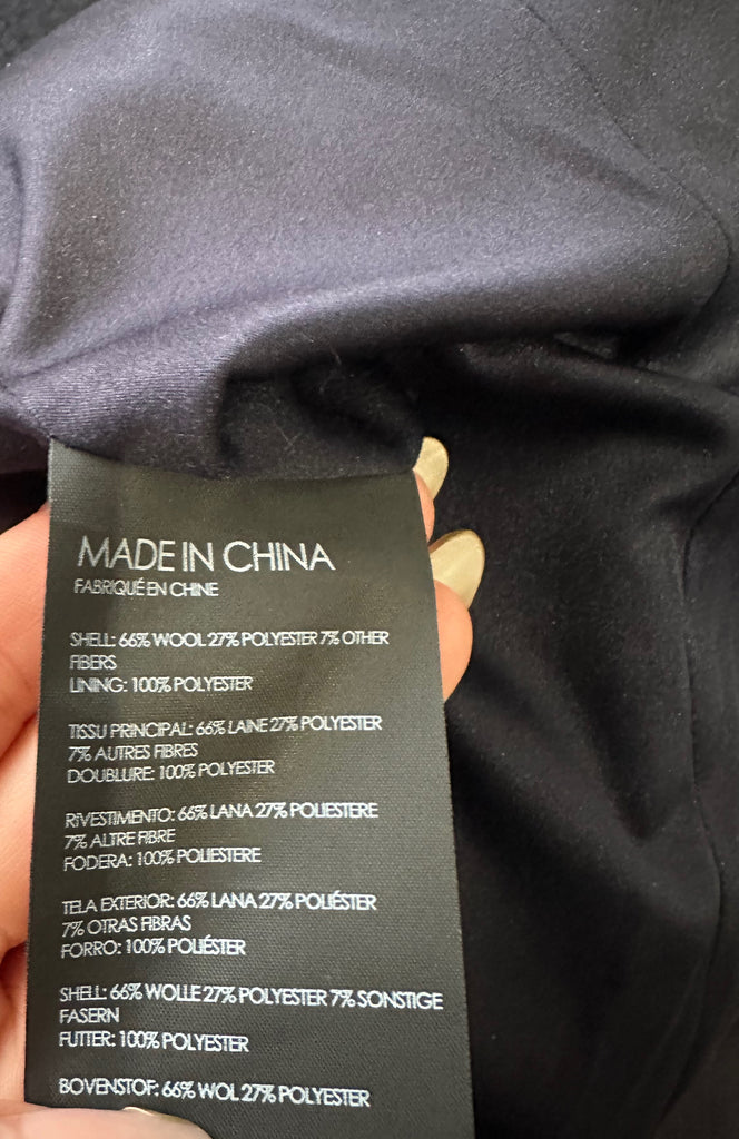 CLUB MONACO Navy Blue Textured Wool-Blend Belted Trench Coat with Silver Zip XS