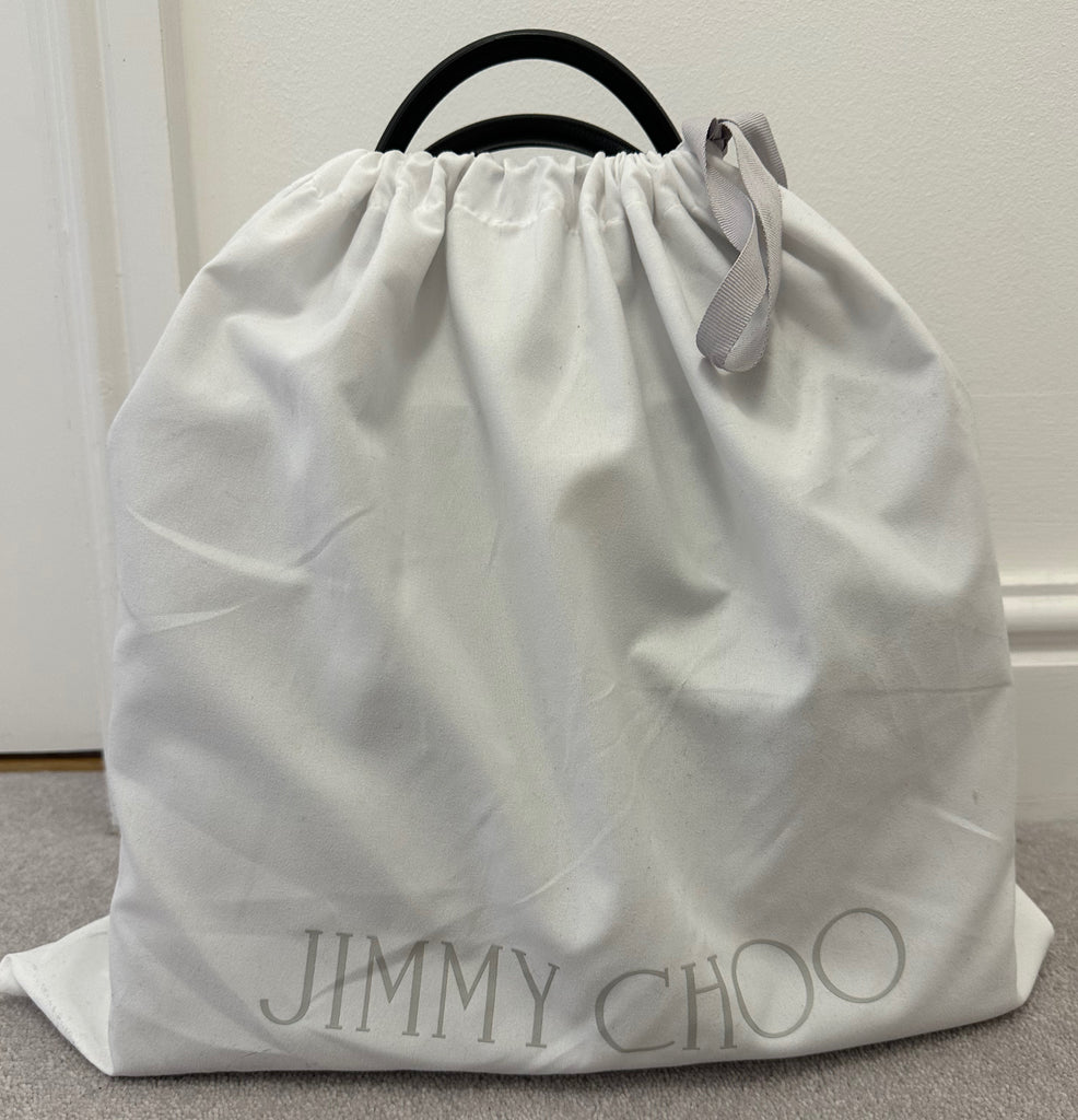 JIMMY CHOO Black Leather Dual Handle Gold Tone Branded Lined Tote Bag Handbag