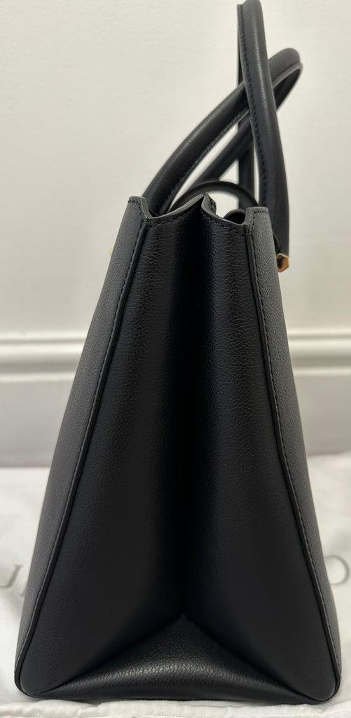 JIMMY CHOO Black Leather Dual Handle Gold Tone Branded Lined Tote Bag Handbag