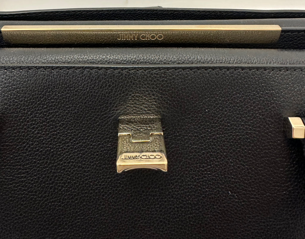 JIMMY CHOO Black Leather Dual Handle Gold Tone Branded Lined Tote Bag Handbag