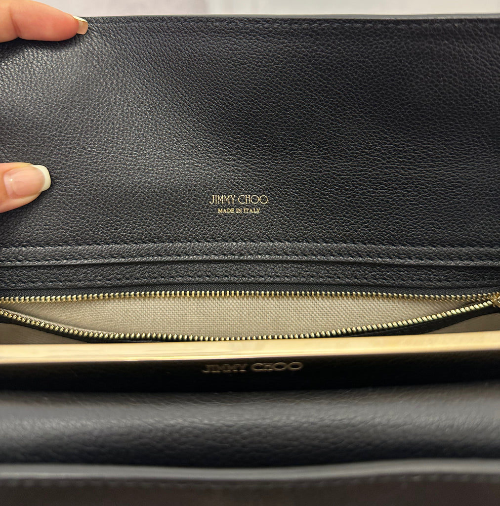 JIMMY CHOO Black Leather Dual Handle Gold Tone Branded Lined Tote Bag Handbag