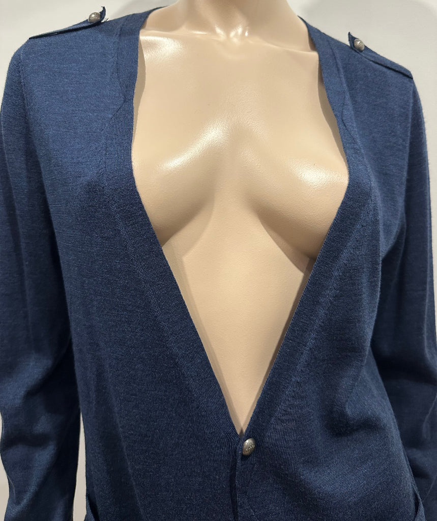 ZADIG & VOLTAIRE Navy Blue 100% Merino Wool V Neck Long Sleeve Knitwear Cardigan