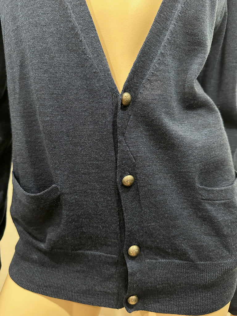 ZADIG & VOLTAIRE Navy Blue 100% Merino Wool V Neck Long Sleeve Knitwear Cardigan