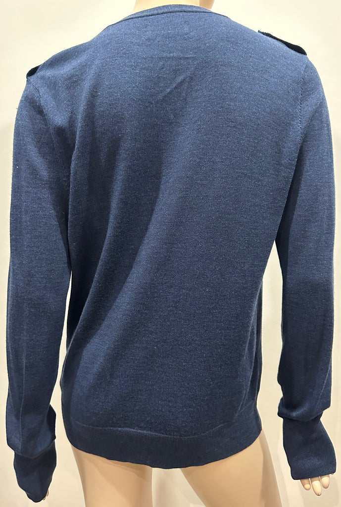 ZADIG & VOLTAIRE Navy Blue 100% Merino Wool V Neck Long Sleeve Knitwear Cardigan