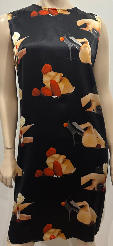 ACNE STUDIOS Black Multi Colour Silk Belvidere Printed Short Sleeveless Dress FR38 UK10